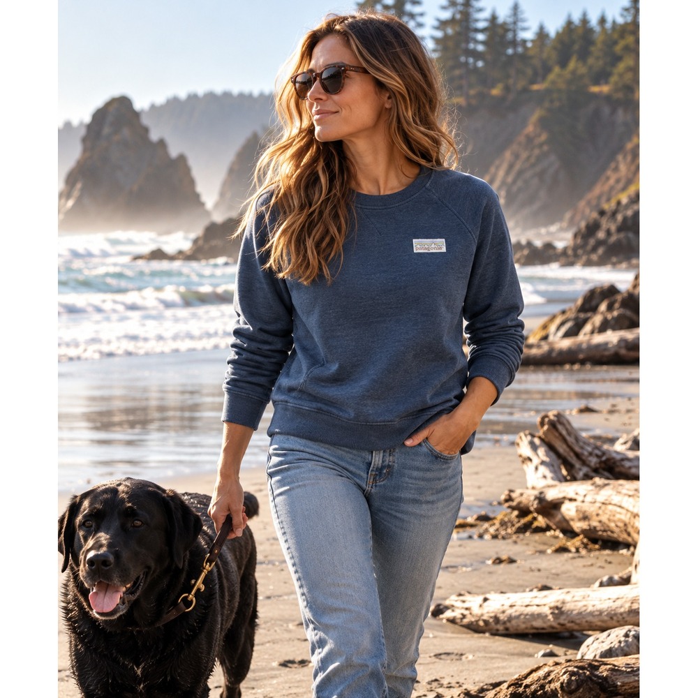 Patagonia Ahnya Sweatshirt Womens M Stone Blue Organic Cotton P-6 Crewneck